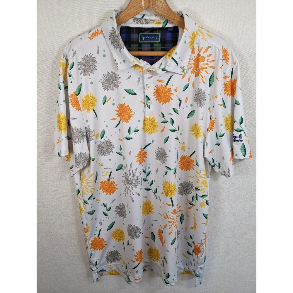 William Murray Golf Polo Shirt Men’s L XL Mums The Word White Floral Performance - Picture 5 of 12